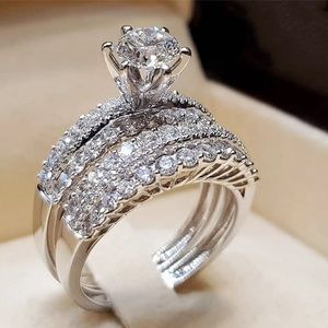 2pc zircon engagement ring silver